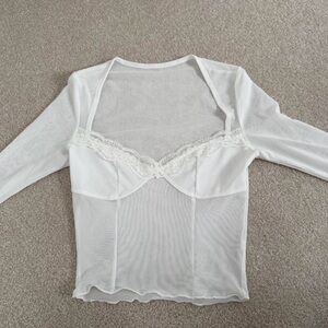 Lulu's White Sheer Lace Trim Top